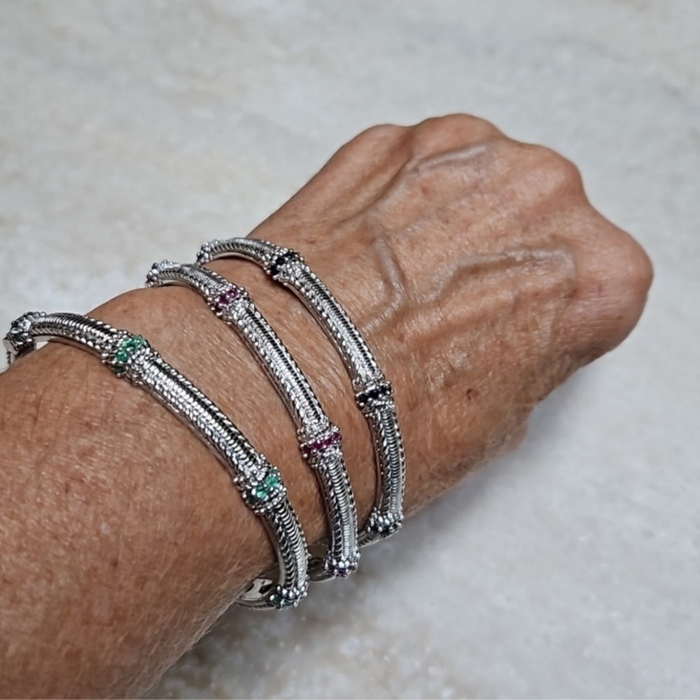 Judith Ripka 925 Silver Ruby Hinged Banglenwot - image 4